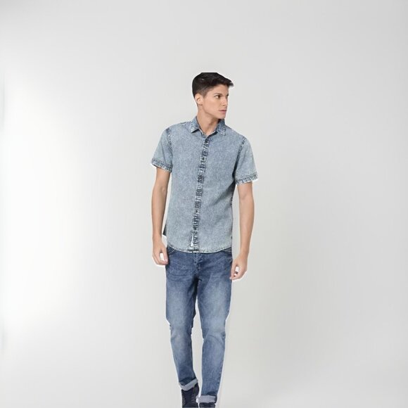 only & sons men blue regular fit faded denim casual shirt Size Medium - Picture 1 of 7